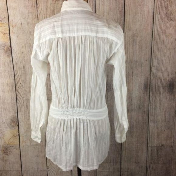VINCE Women's Size XS White Semi Sheer Drop Waist Blouse Button Up Long Sleeve - Picture 2 of 8